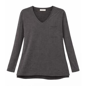 Nation LTD Gray V-Neck Long Sleeve Pocket Tee Women's Small Basic Top USA